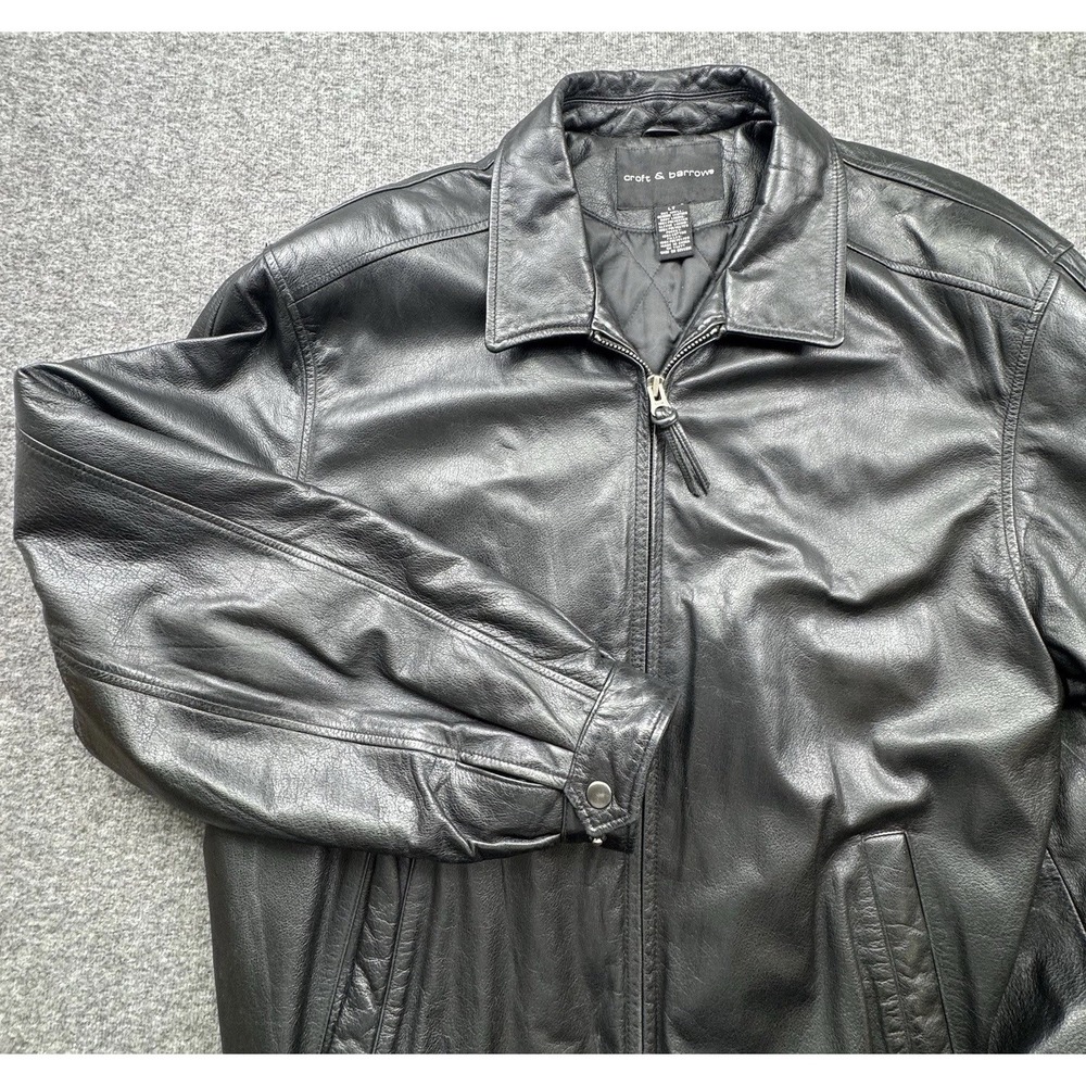 Croft & Barrow Black Leather Bomber Flight Moto Biker Jacket Men's LT Large Tall